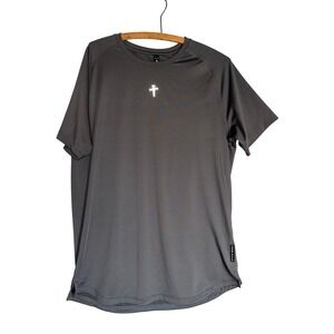 Three Nails Mens L Performance T-Shirt Charcoal Gray Cross Logo